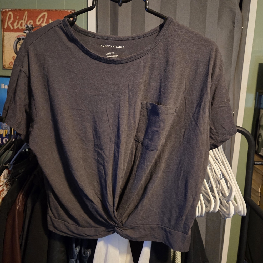 American Eagle Outfitters Charcoal Twist-Front Crop Top